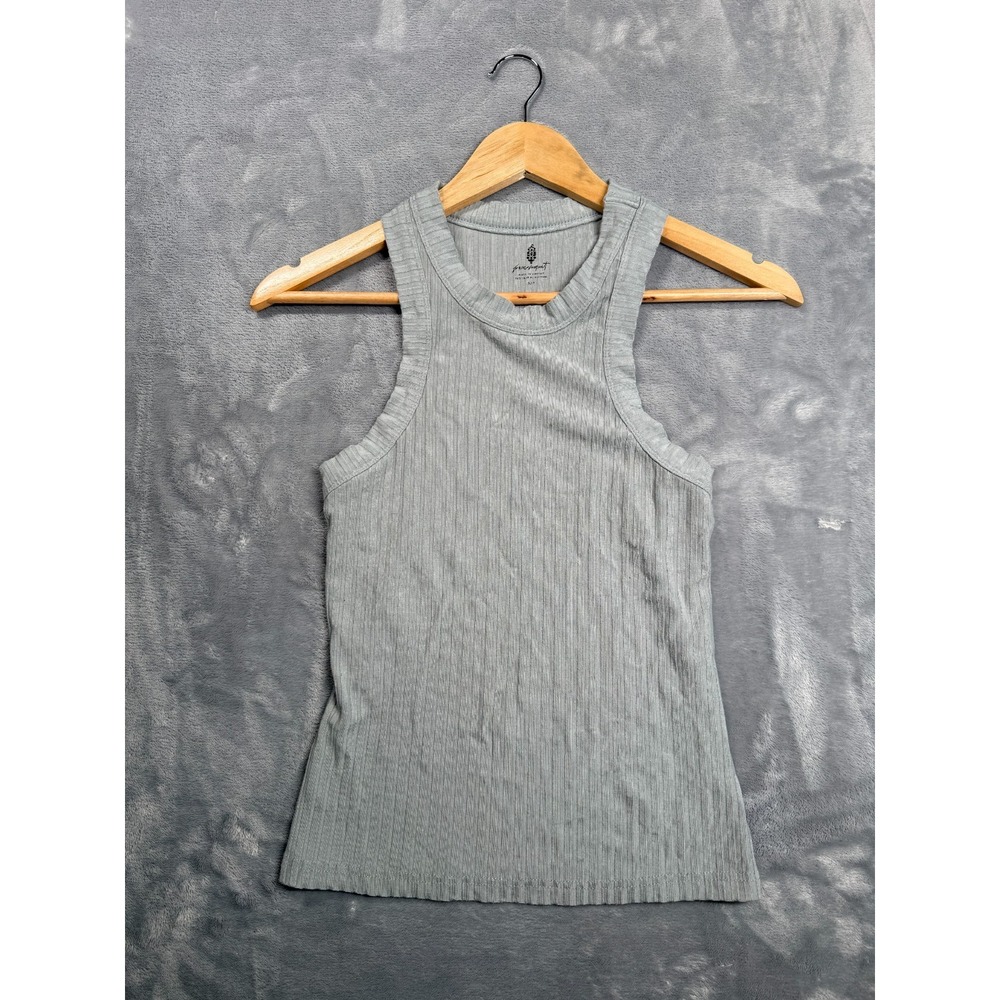 Free People Movement Blissed Out Tank Top Women S Gray Stretch Ribbed Wide Strap